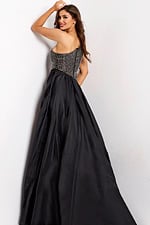 One-shoulder beaded bodice gown with overskirt