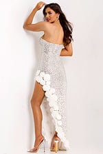Strapless crystal embellished gown with floral appliqué slit