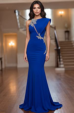 One Shoulder Fitted Gown With Crystal Embellishment
