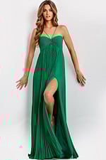 Pleated Chiffon Gown With Slit