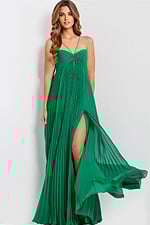 Pleated Chiffon Gown With Slit and Spaghetti Straps 47820 - Image 2