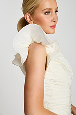 ruched bodice one shoulder knee length dress 47823