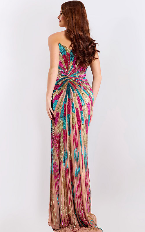 Colorful sweetheart neckline prom gown with shimmering beadwork