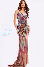 Multicolor strapless sequin prom dress with fitted silhouette