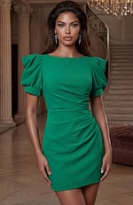 Structured mini dress with puff sleeves and ruched waist detail