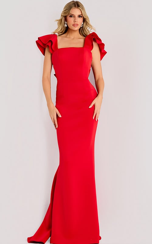 red fitted dress with straight neckline 47844