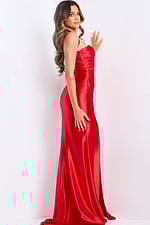 side of pleated bodice red prom dress 47862