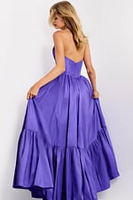 Elegant taffeta ball gown featuring pleated tiered skirt