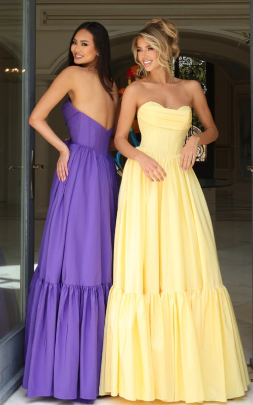 of strapless gowns with full flowing skirt