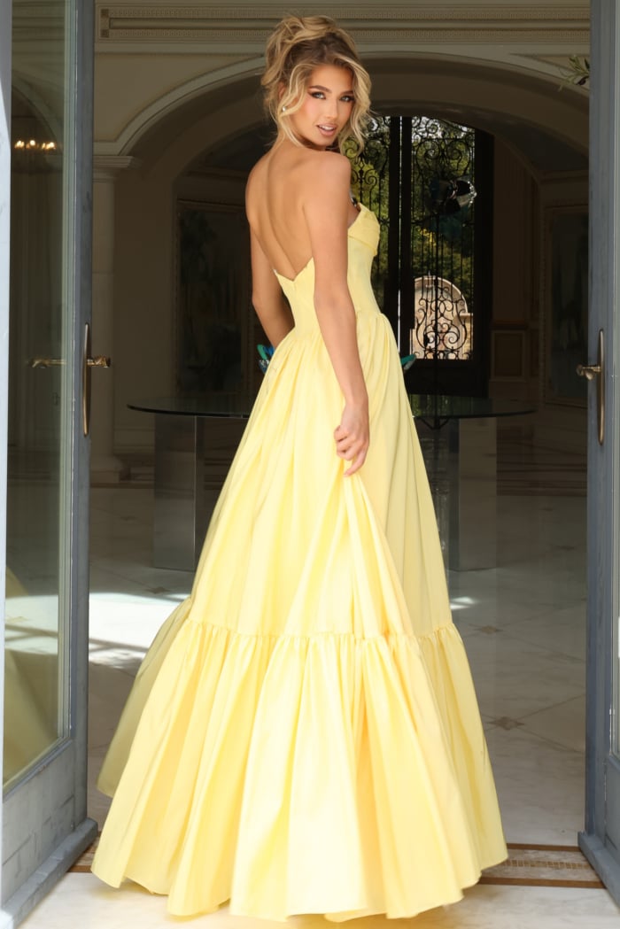 elegant strapless ball gown with fitted bodice