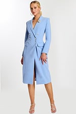 v neckline long sleeves blue blazer 47886