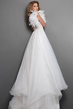 one shoulder gown with oversized floral accent