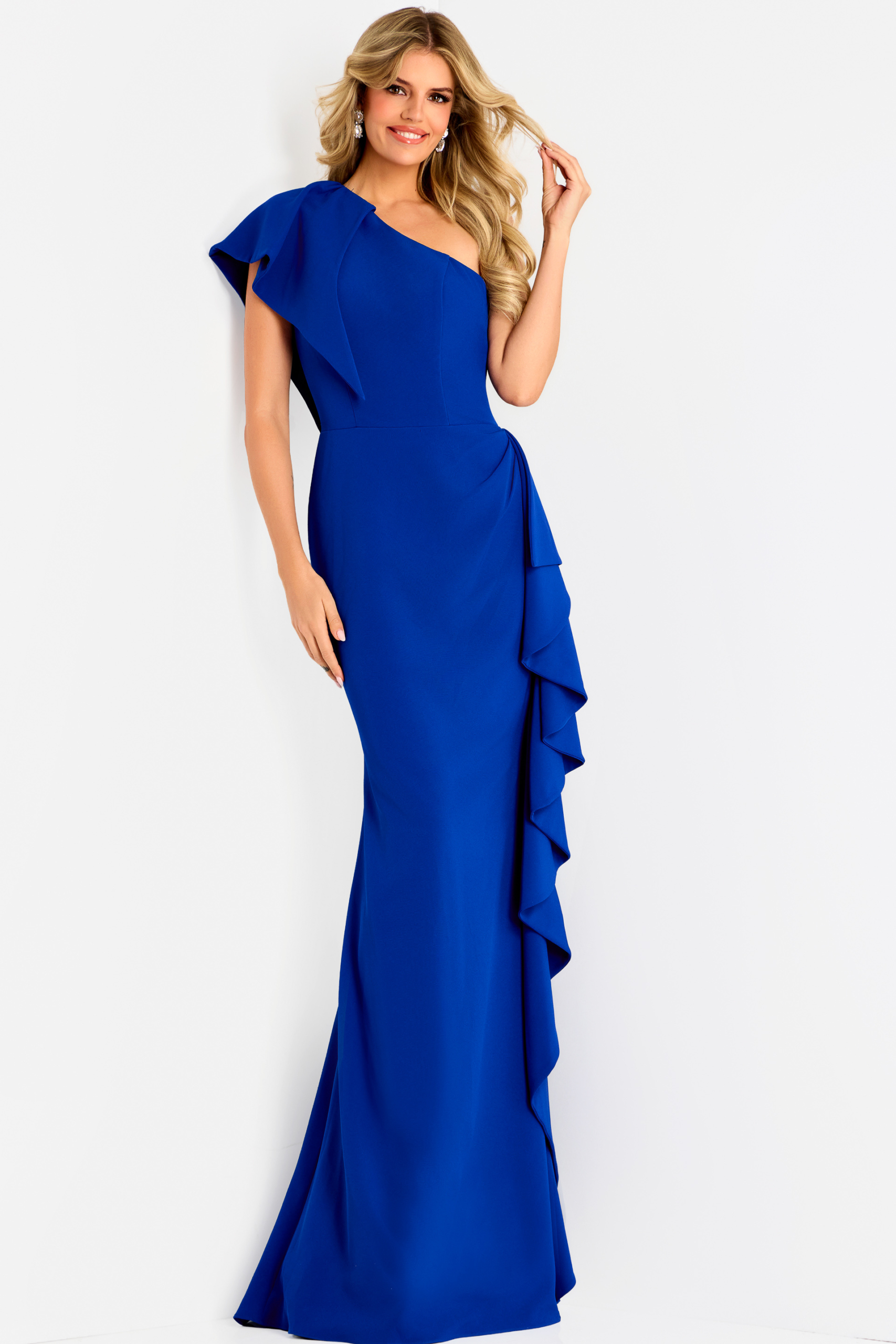 diana formal one shoulder ruffle dress One-Shoulder Draped Dress in Black XS-S