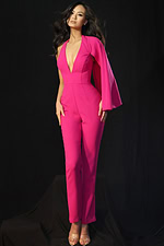 Elegant deep V-neck jumpsuit with flowing cape accent