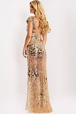 backless gold sheer dress 48051