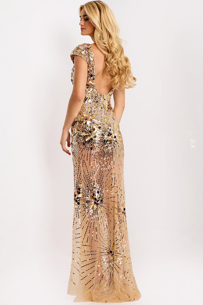 backless gold sheer dress 48051
