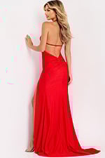 Beaded red prom dress with high slit and fitted silhouette