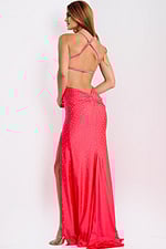 Open Back Pink Prom Gown With Slit