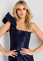 one shoulder navy dress with ruffled details 48077