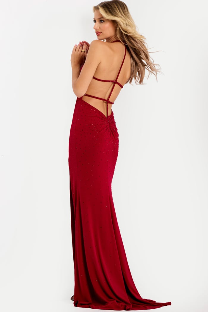 Halter Rhinestone Dress With Open Back 48082