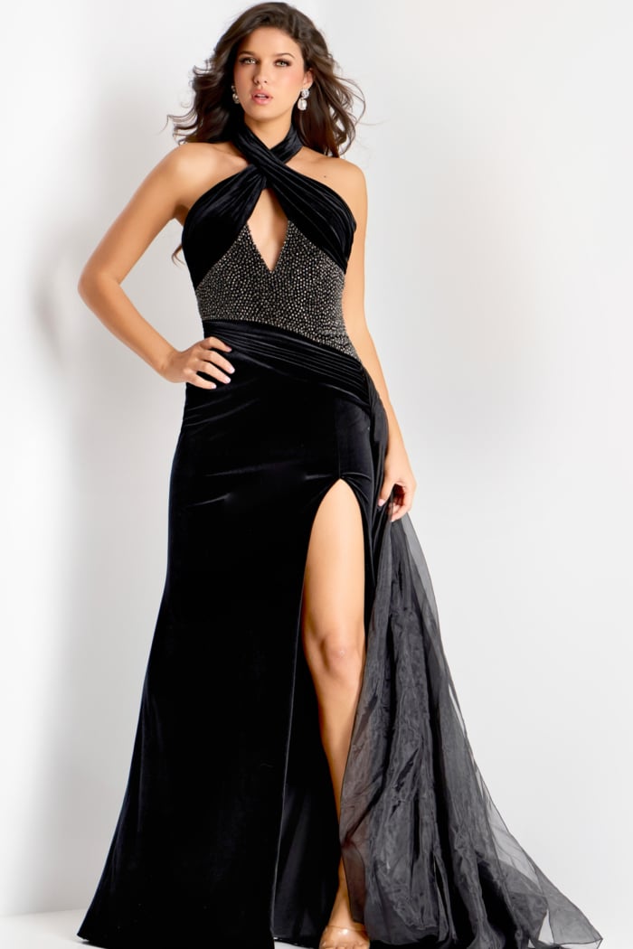 high slit velvet dress 48087