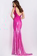 Sleek fitted prom gown with metallic shine and floor-length skirt
