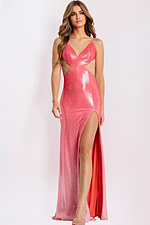 Hot Pink Cut Out Prom Dress With Slit