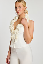 front view of halter neckline white top with floral details 48102