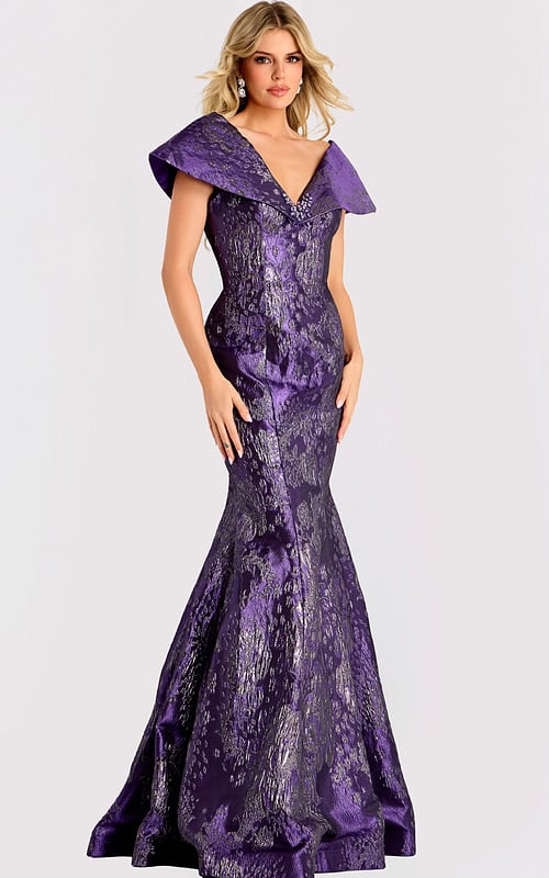 v neckline purple mermaid dress 48110