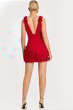 Back view of strapless black mini dress with zipper closure