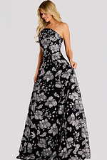 black and silver strapless a line dress 48175