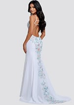 V neck beaded prom dress with cutout sides