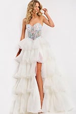 Elegant floral embellished corset prom dress