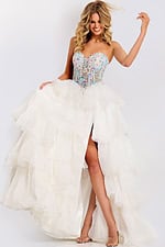 Romantic strapless gown with cascading layers