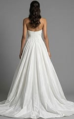 Back view of strapless bridal gown with fitted bodice, zip back closure