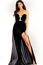 black strapless velvet dress with embellished bow details 48180