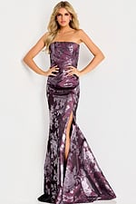 plum print high slit dress 48186