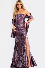 strapless metallic floral dress with matching shawl 48186