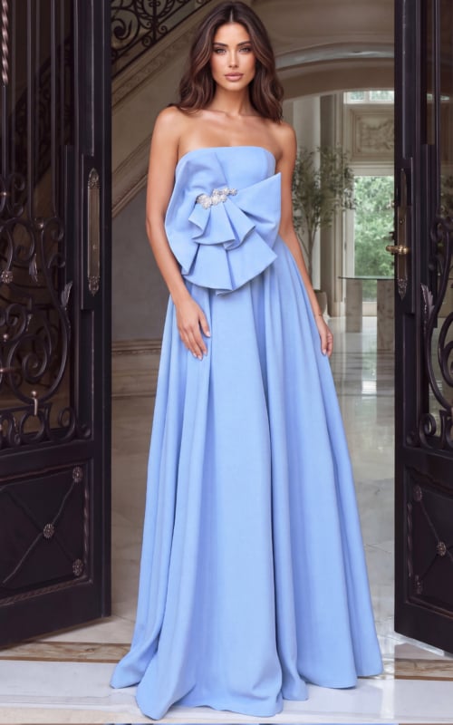blue strapless dress with embellishment on the dress 48196
