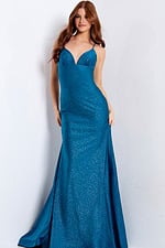 blue prom dress with v neckline 48200