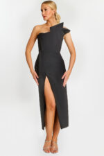 black high slit one shoulder dress 48205