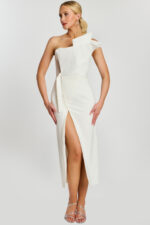 white one shoulder high slit dress 48205
