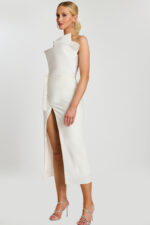 strapless white fitted bodice dress with side slit 48205