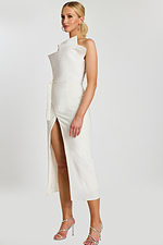 strapless white fitted bodice dress with side slit 48205