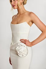 strapless fitted white dress with floral details 48208
