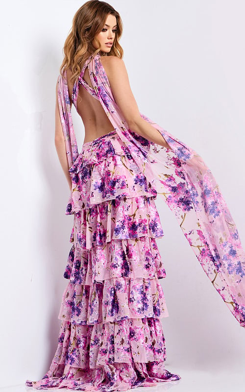 Layered ruffle maxi dress in pink and purple floral 48234