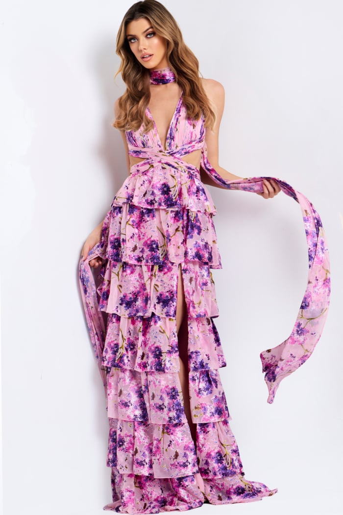 high list v neckline floral dress 48234