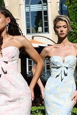 strapless jacquard dress with bow detail