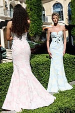 strapless jacquard dress with bow detail