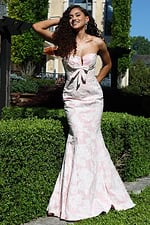 strapless jacquard dress with bow detail